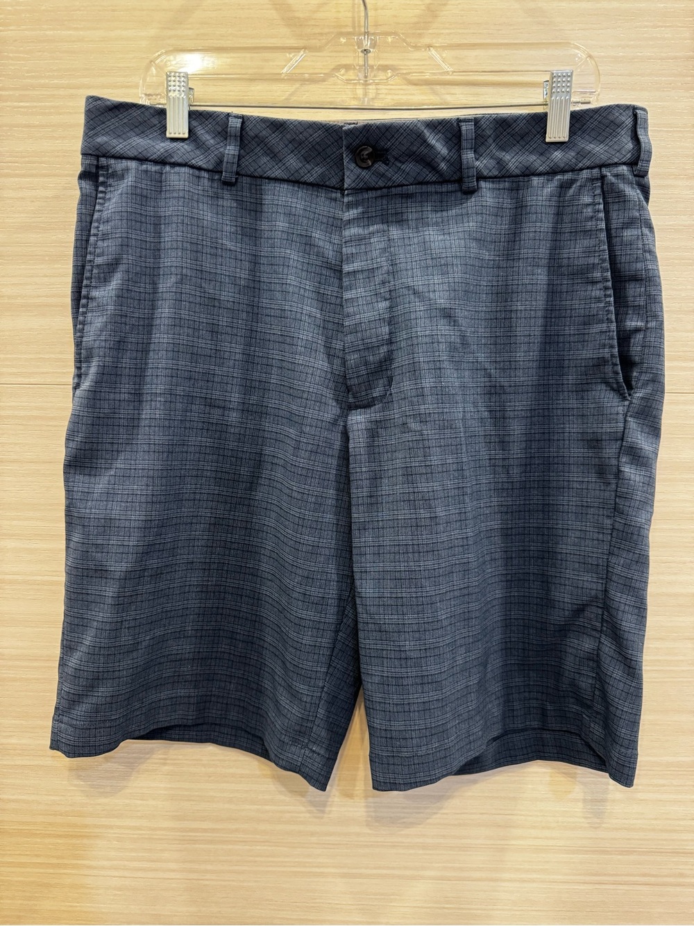 Walter Hagen Perfect 11 Tonal Plaid Flat Front Golf Shorts - Blue & Charcoal